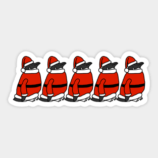 Funny Christmas Five Santa Claus Penguins Sticker